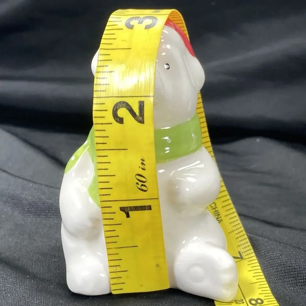 Polar Bear Penguin Salt and Pepper Shakers NEW Ceramic 3 in Christmas Hat Scarf